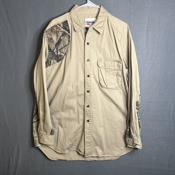Wrangler Pro Gear Khaki Forest Camo Hunting‎ Shooting Shirt Size XL Heavy Cotton - Picture 1 of 8